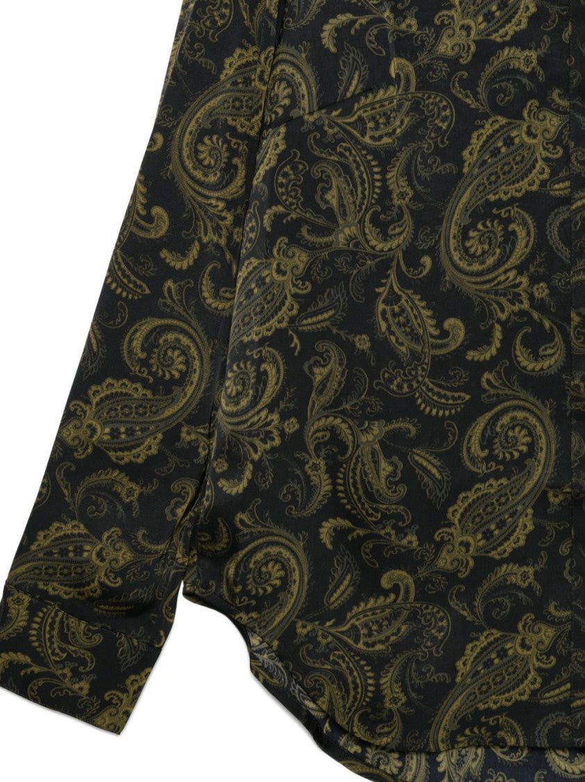 Michael Kors Dark Green Paisley Print Long-Sleeved Shirt