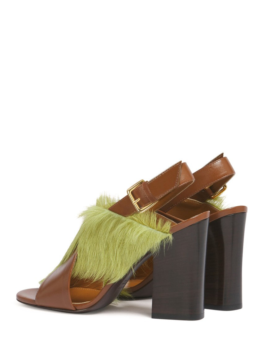 Marni Open-Toe Sandals With Lime Green Fur