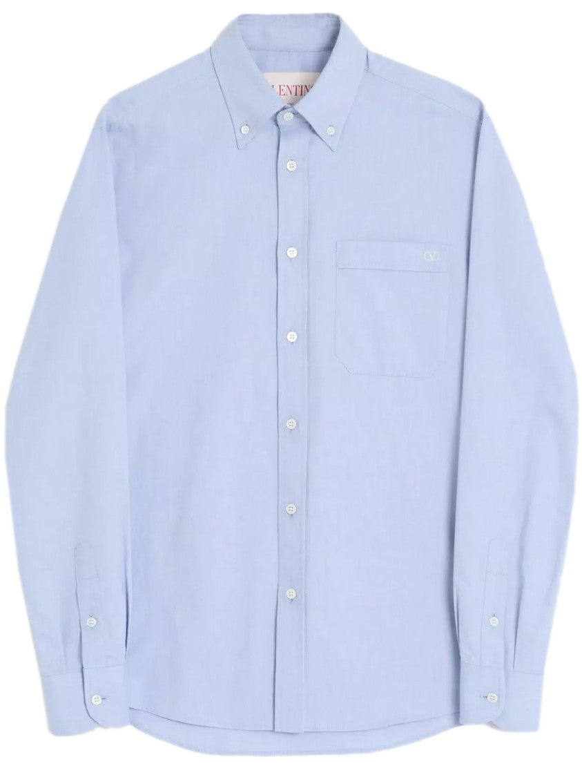Valentino Light Blue Cotton Button-Up Tailored Shirt