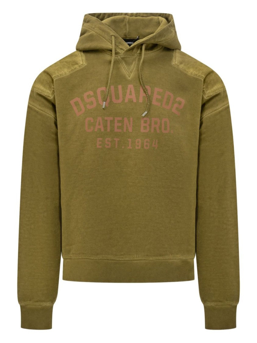 Dsquared2 Brown Hooded Shoulder Panel Ribbed Sweatshirt