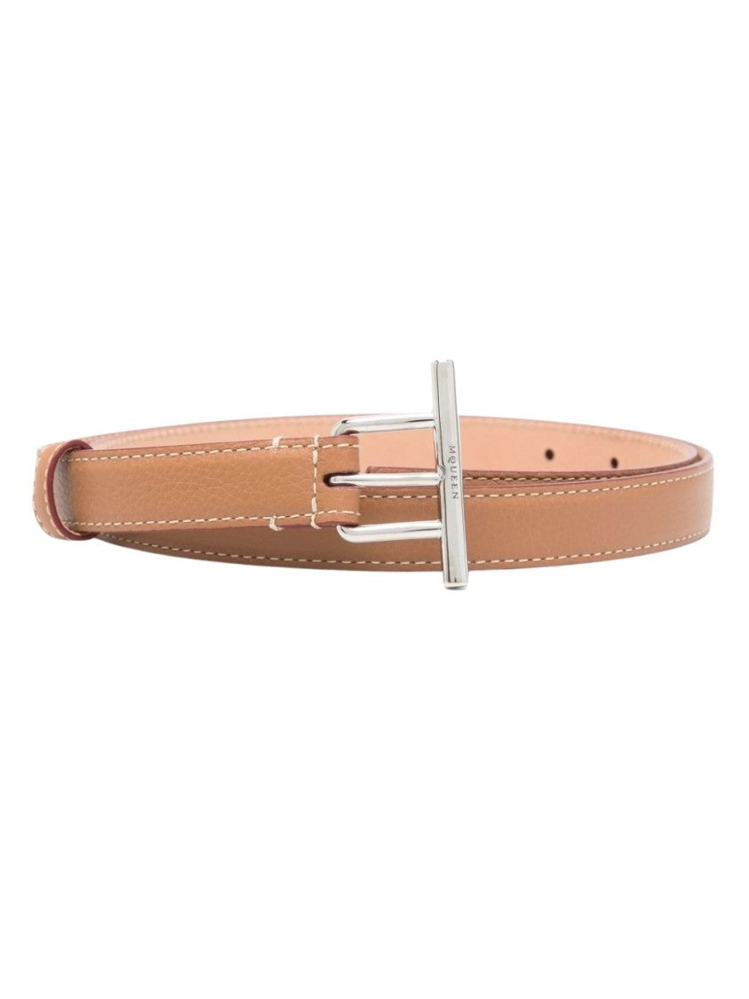 Alexander Mcqueen Sleek Beige Leather Belt