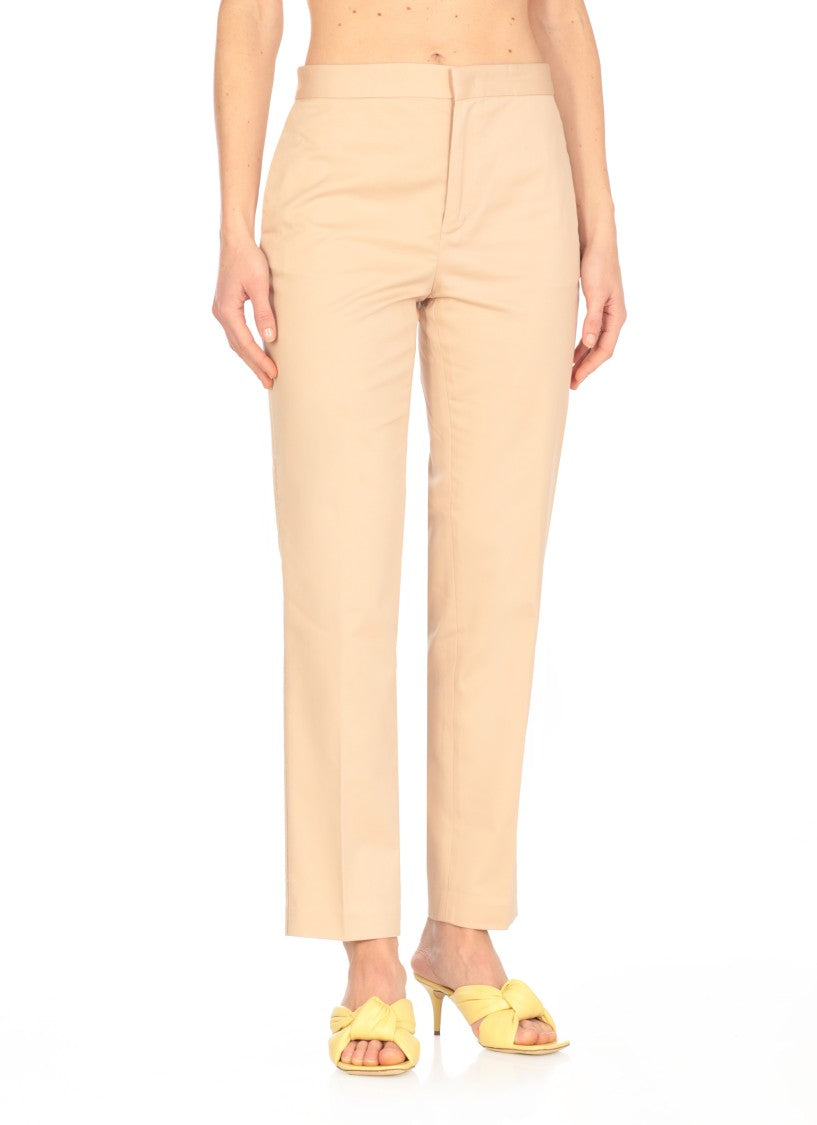 Fabiana Filippi Tailored Beige Cotton Pants With Side Slit Pockets