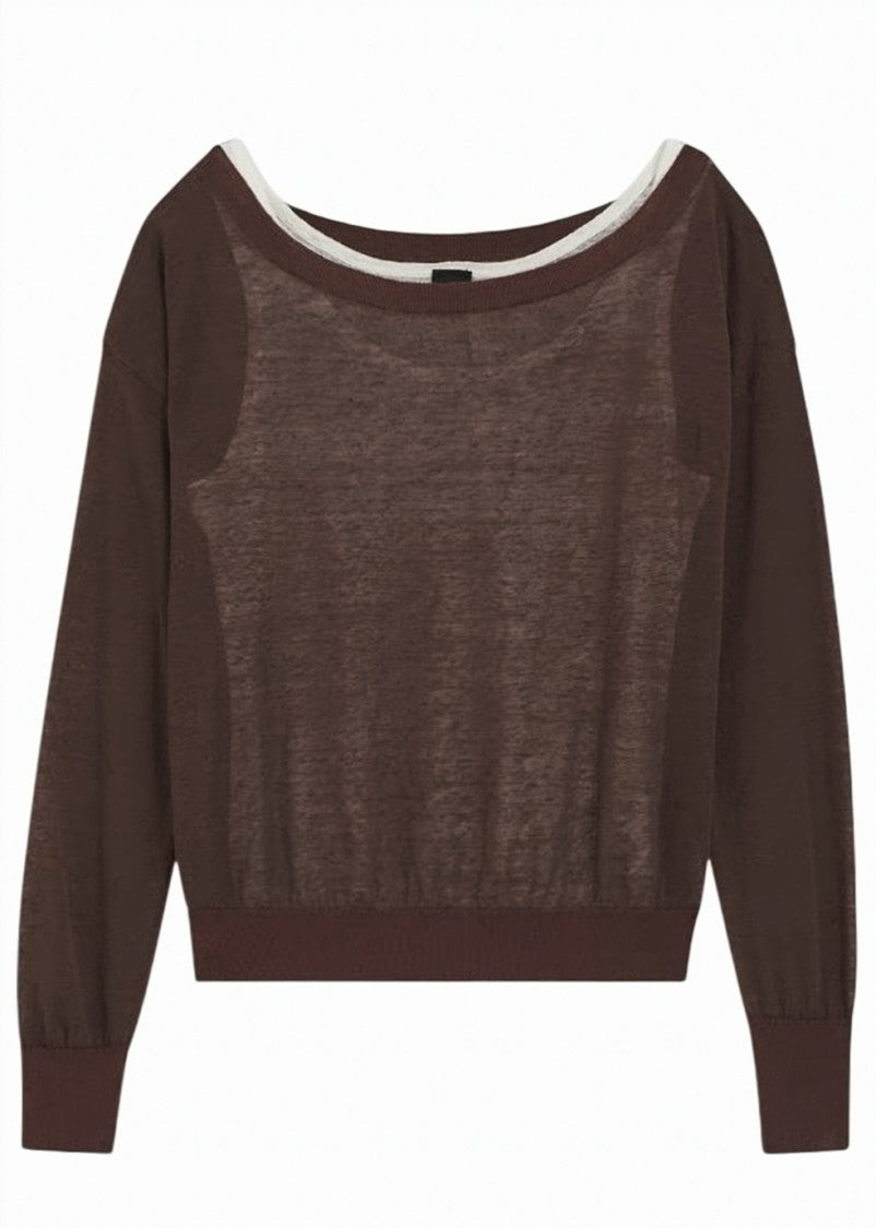 Boss Brown Layered Effect Cup Neck Sweater