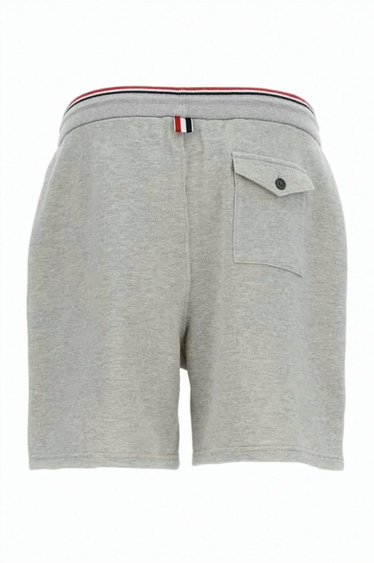 Thom Browne Heather Grey Shorts With Tricolor Accents And Flap Pocket