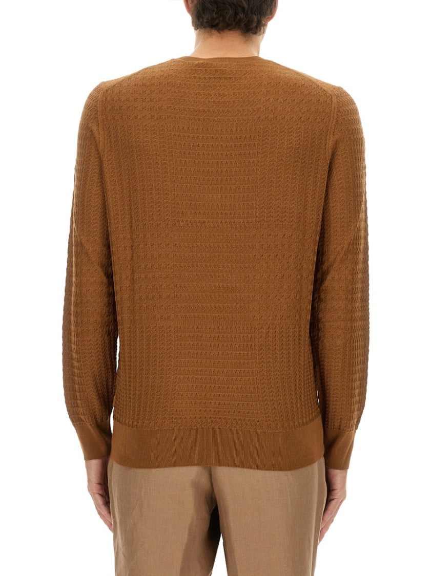 Boss Camel Prince Of Wales Checked Silk Sweater