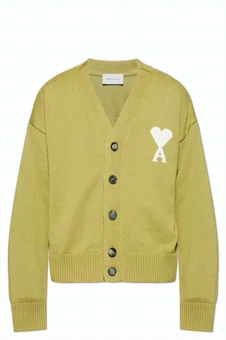 Ami Paris Multicolour V-Neck Textured Knit Cropped Cardigan