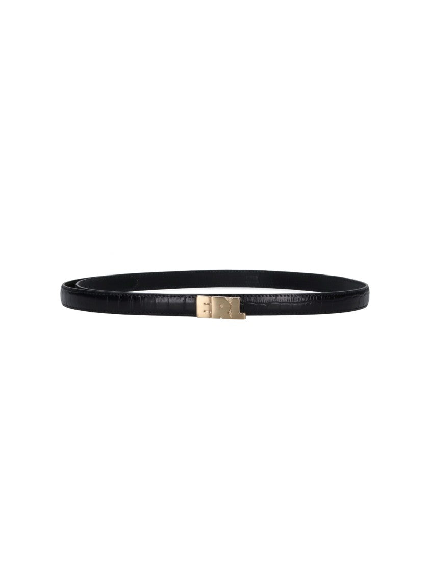Erl Black Embossed Gold Buckle Calfskin Leather Belt