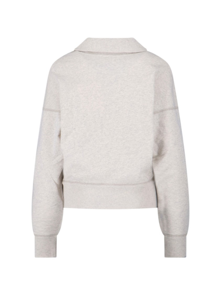 Isabel Marant Étoile White Ross Half-Zip Logo Hooded Sweatshirt
