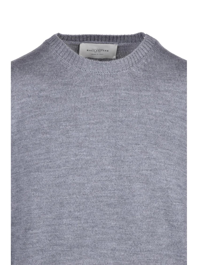 Ballantyne Grey Finely Knit Wool Crewneck Sweater