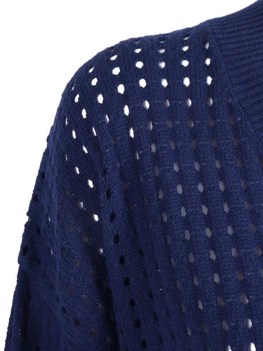 Kangra Cashmere Mesh Knit Cropped V Neck Sweater