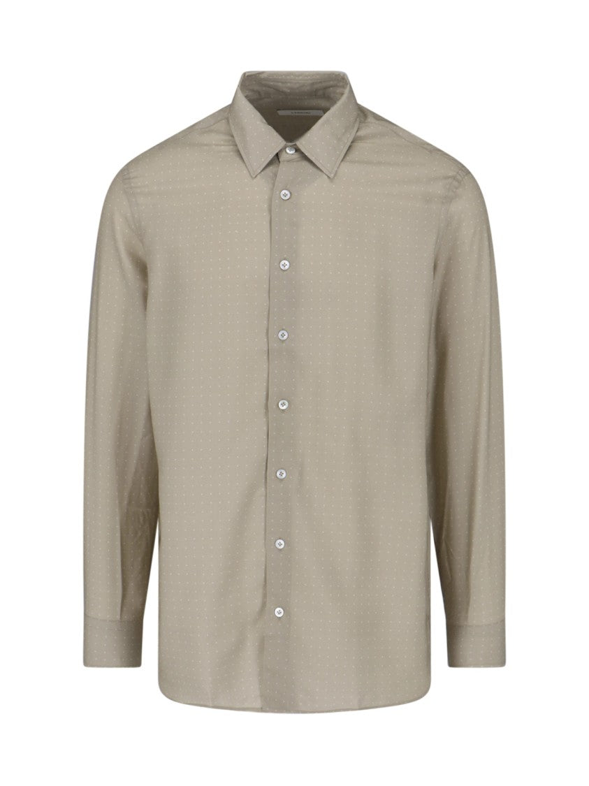 Lardini Taupe Lyocell Dotted Pattern Shirt