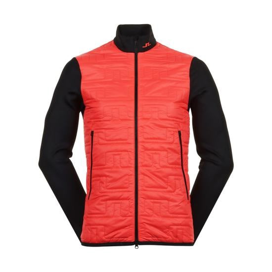 J Lindeberg Quilted Red Jacket With Embossed Front Panel And High Collar