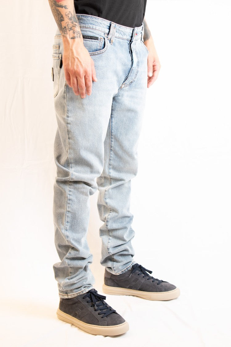 Philipp Plein Light Blue Slim Tapered Light Wash Cotton-Blend Jeans