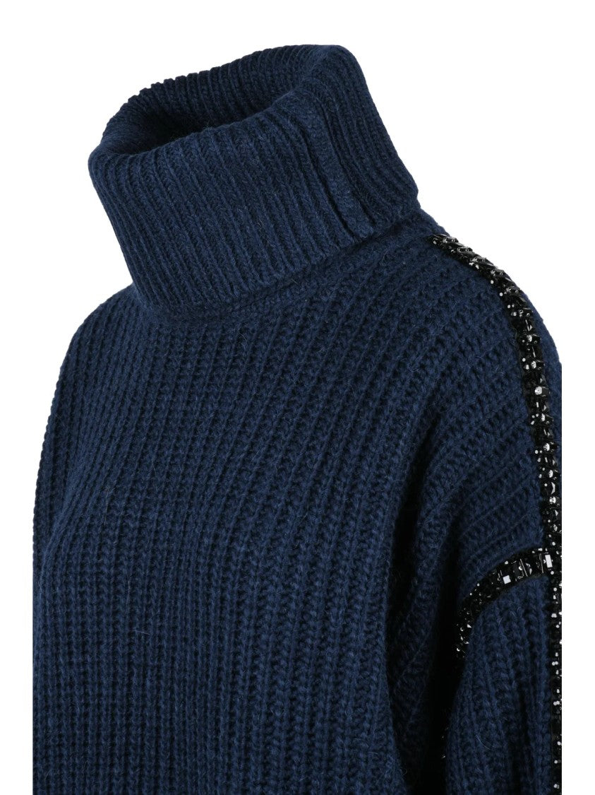 Essentiel Antwerp Chunky Knit Oversized Sweater With Detachable Collar And Sequin Trims