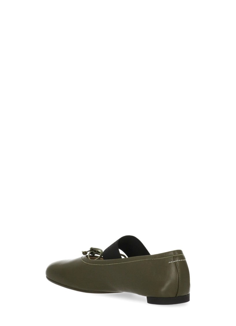 Mm6 By Maison Margiela Green Four Stitches Leather Squared-Toe Flats