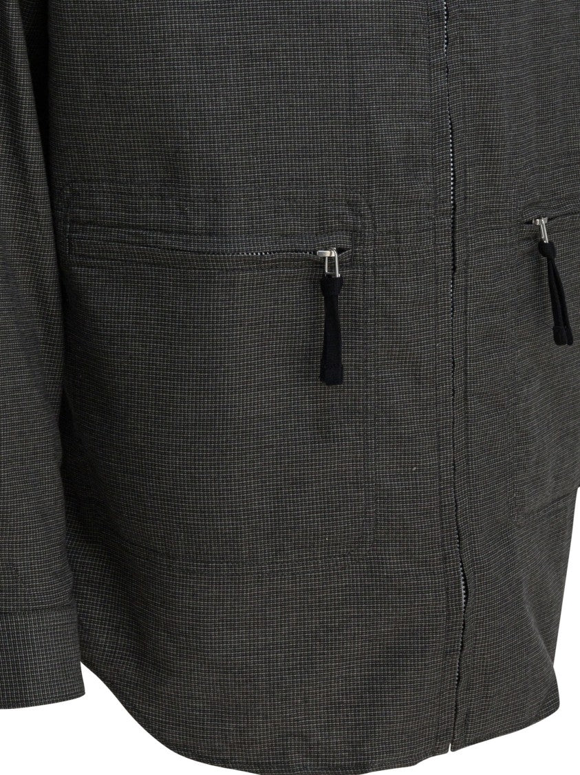 Comme Des Garçons Grey Cotton Overshirt Jacket With Structured Collar And Zippered Pockets
