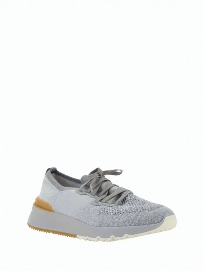 Brunello Cucinelli Knitted Grey Sneakers With Cushioned Sole