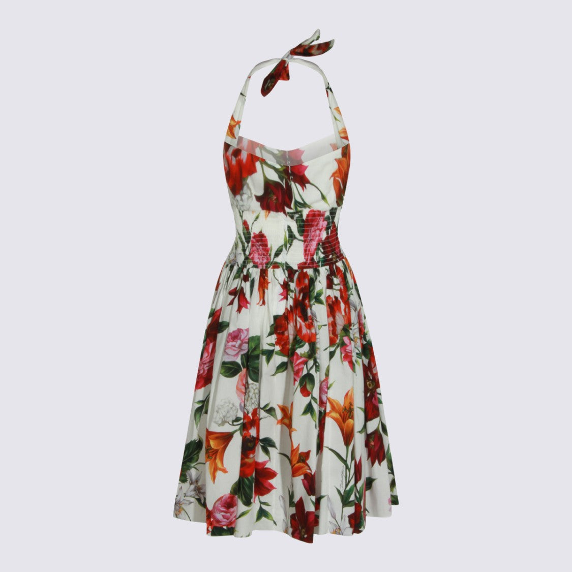 Dolce & Gabbana Floral Halter Neck Midi Dress With Smocked Waist