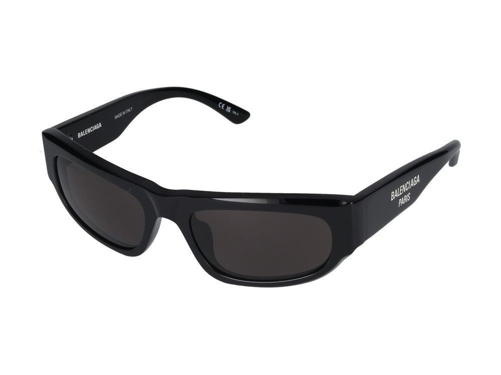 Balenciaga Black Glossy Finish Bold Rectangular Acetate Sunglasses