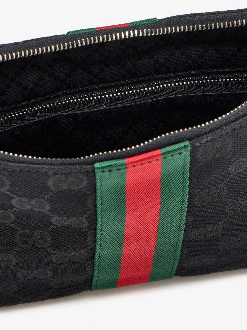 Gucci Black Textured Monogram Striped Crossbody Bag