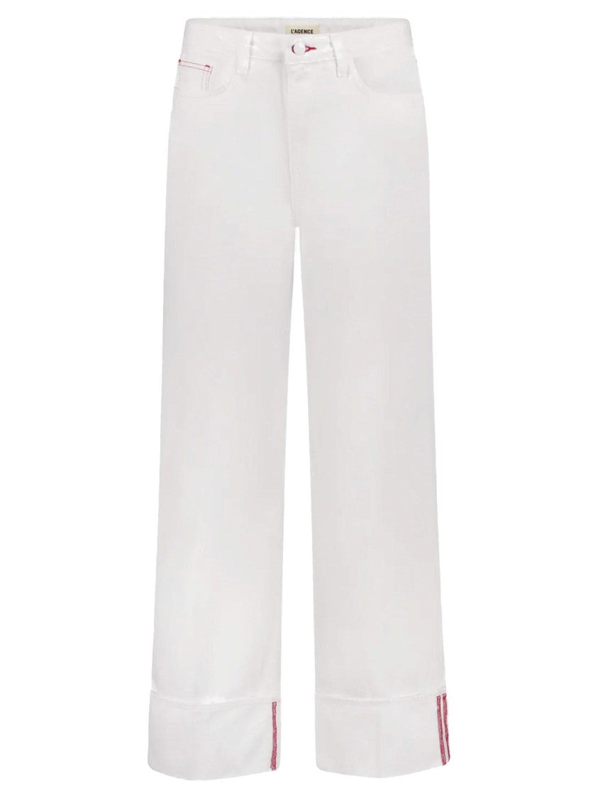 L'agence White Cotton Denim Jeans With Belt Loops