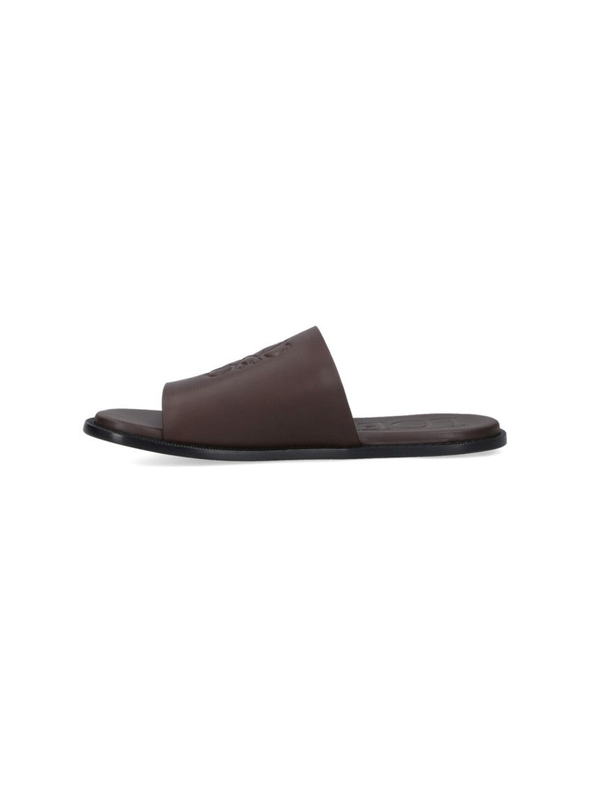 Loewe X Paula's Ibiza "Anagram Flex" Slide Sandals, In Brown Calfskin