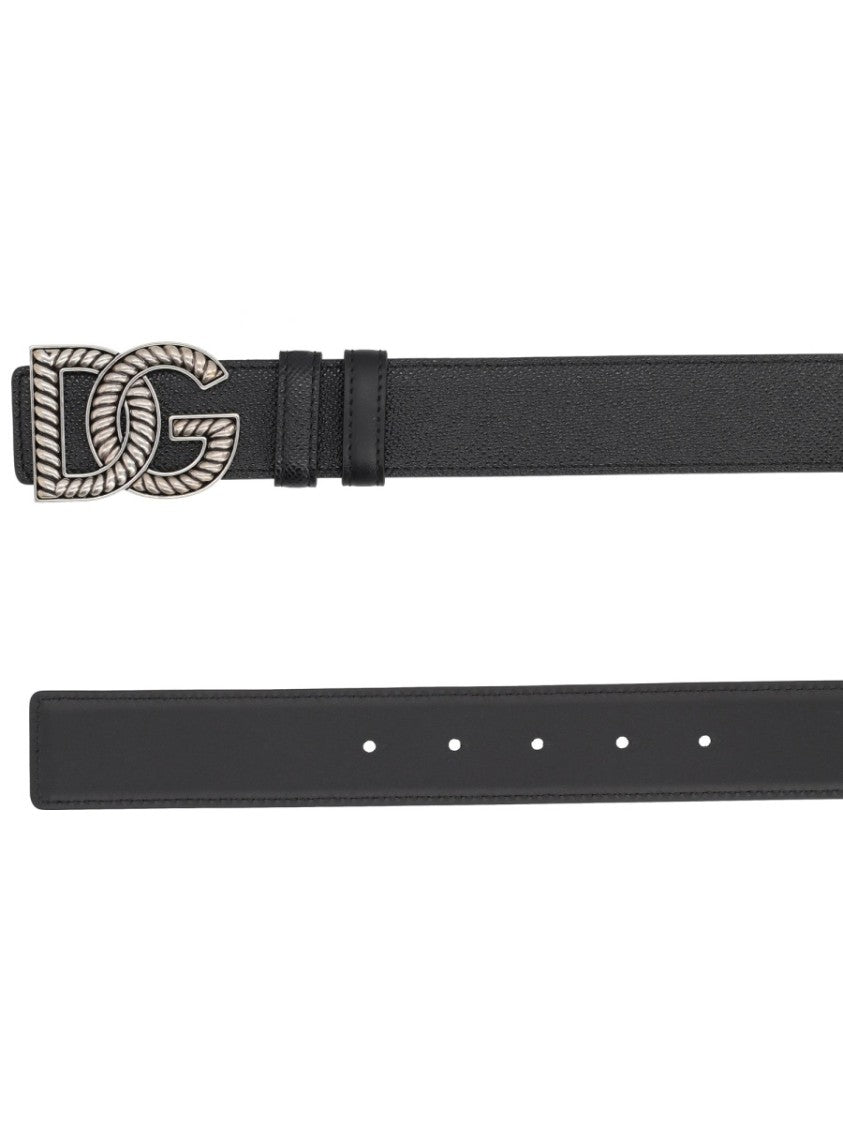 Dolce & Gabbana Black Smooth Intertwined Buckle Belt