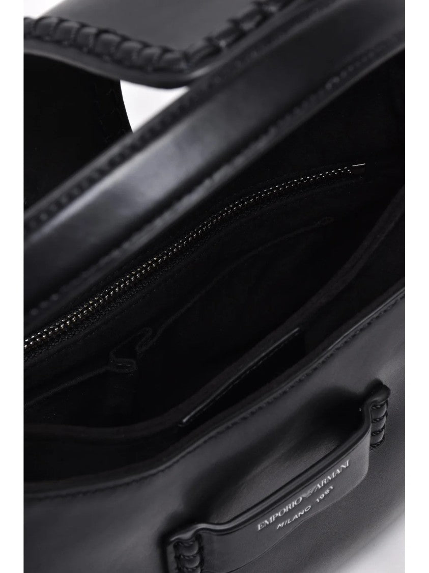 Emporio Armani Black Cowhide Belt-Closure Shoulder Bag