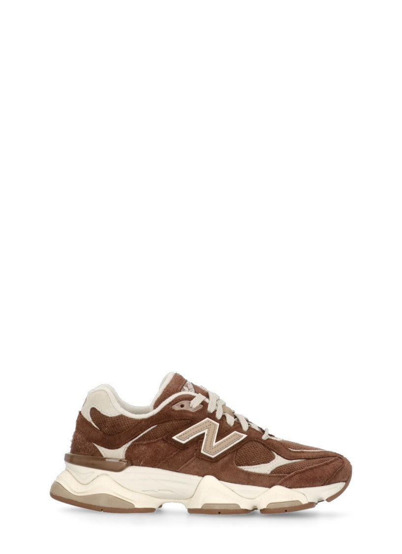 New Balance Brown Leather And Fabric Sneakers With Iconic Branding