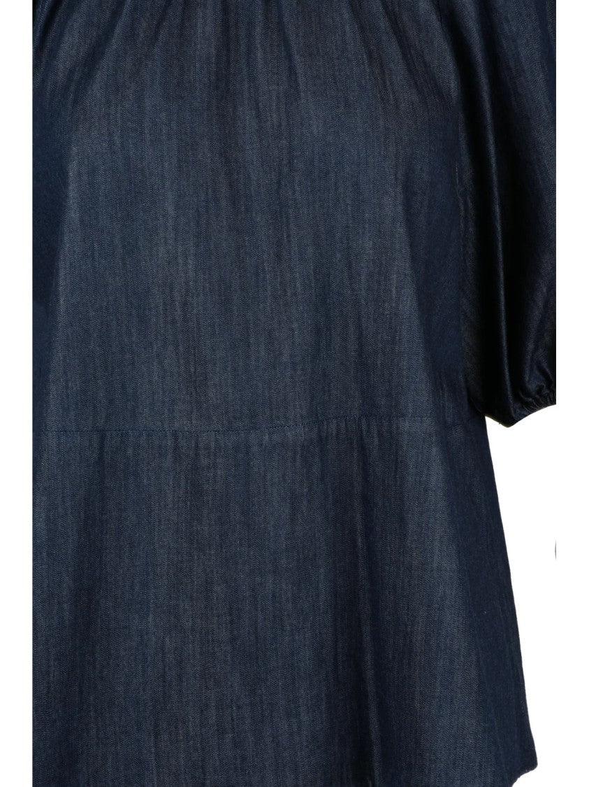 Max Mara Blue Cotton Puff-Sleeve Blouse