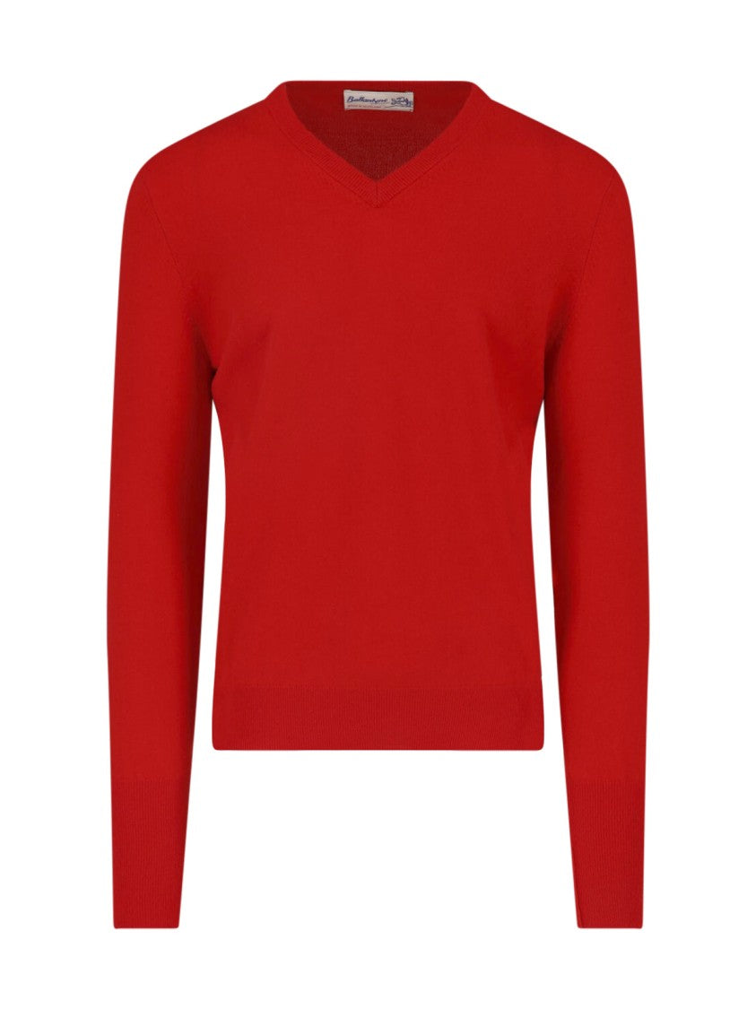 Ballantyne Vibrant Red V-Neck Ribbed Detail Sweater