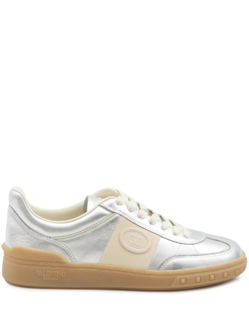 Valentino Silver Upvillage Metallic Leather Low-Top Sneakers