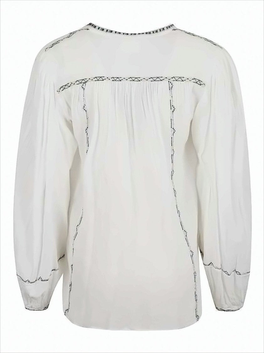 Isabel Marant Relaxed-Fit White Shirt With Embroidery And Tassel Tie