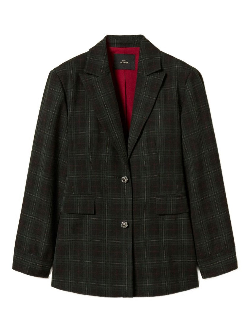 Twin-Set Classic Tailored Jacket With Subtle Plaid Pattern