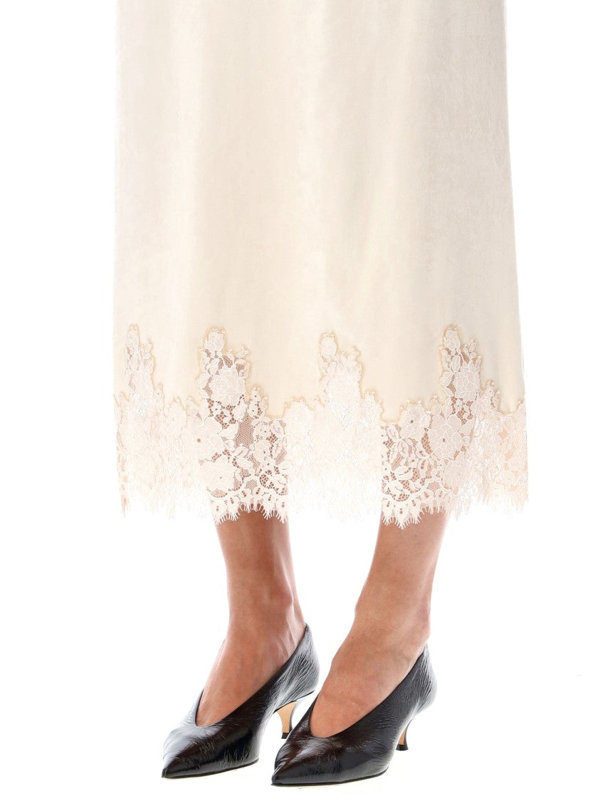 Alberta Ferretti Velvet Lace-Trim Midi Skirt