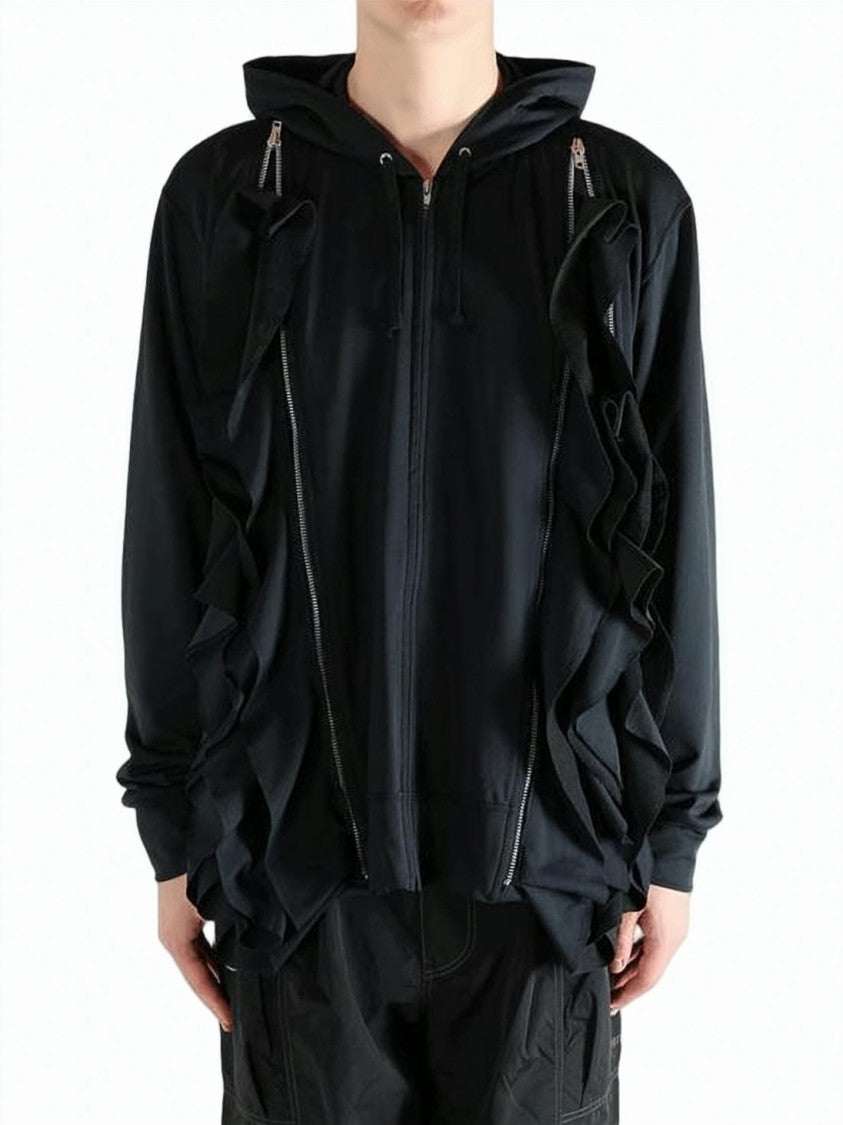 Comme Des Garçons Textured Black Hoodie With Unique Ruffled Details
