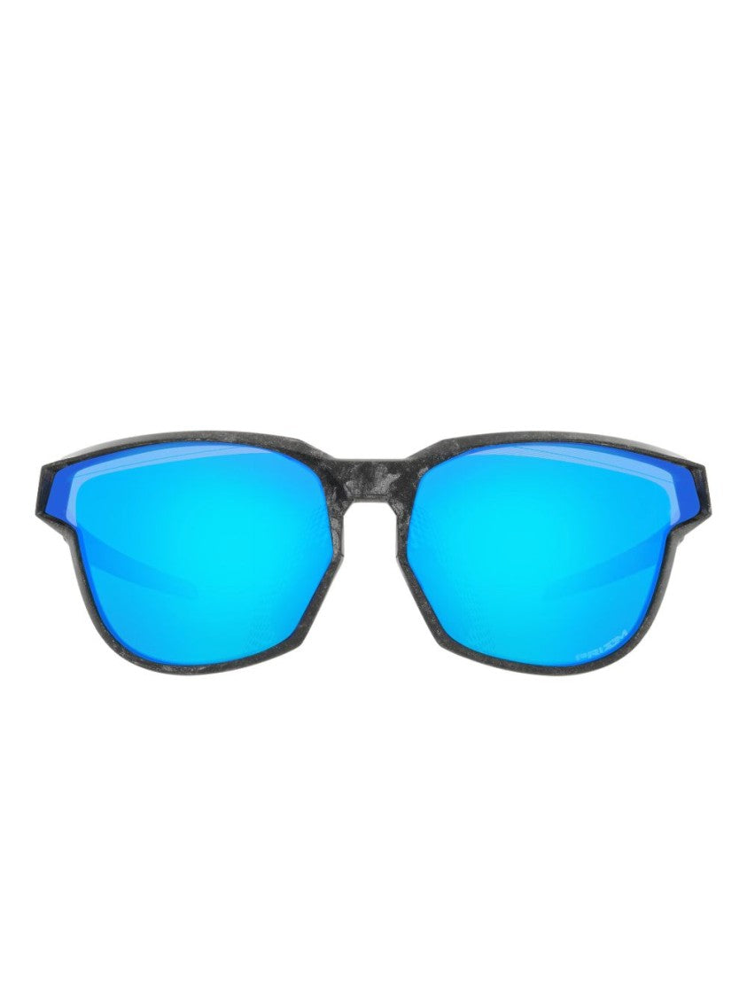 Oakley Bold Angular Frame Black Sunglasses With Reflective Lenses