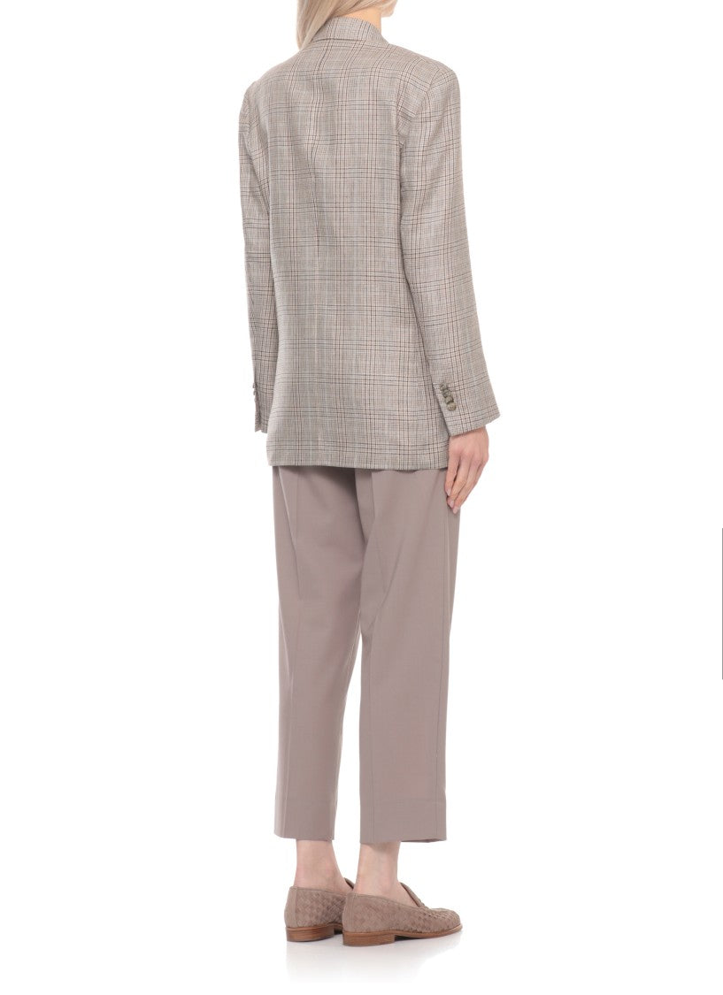 Lardini Beige Wool Linen Double-Breasted Blazer