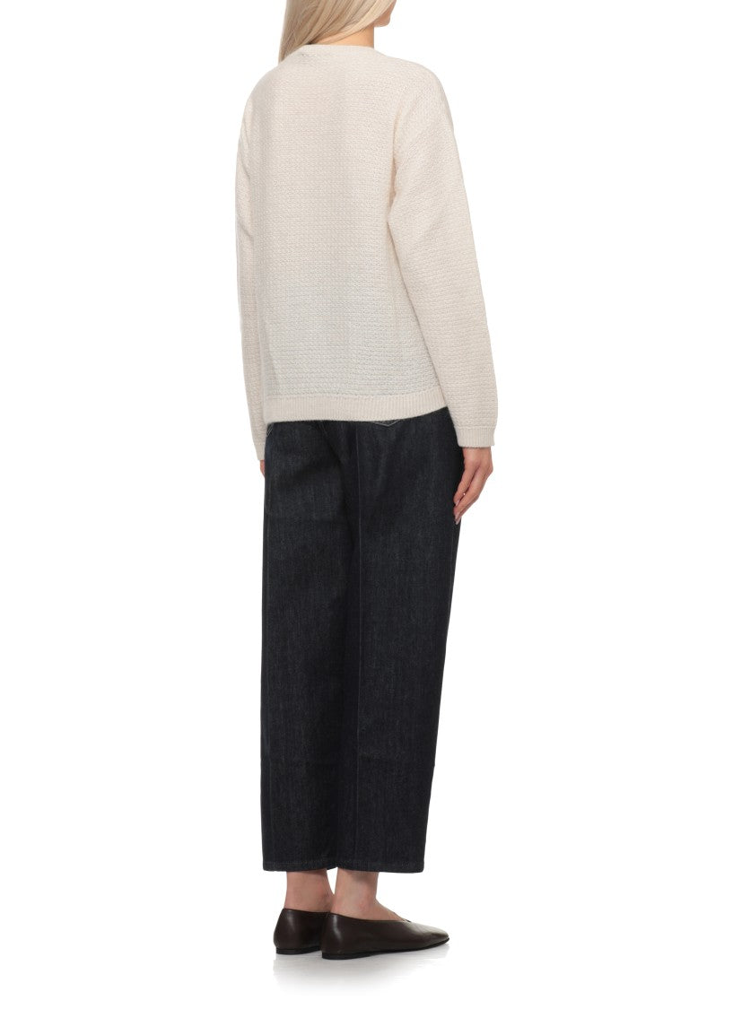 Fabiana Filippi Ivory Wool Blend Sweater With Lurex Accents And Ribbed Trims