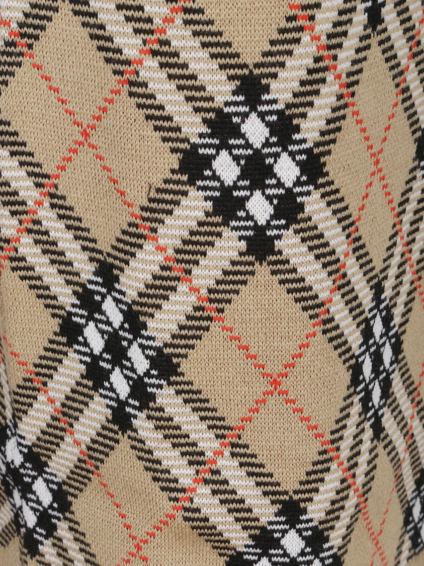 Burberry Beige Checked Miniskirt With Ribbed Finish