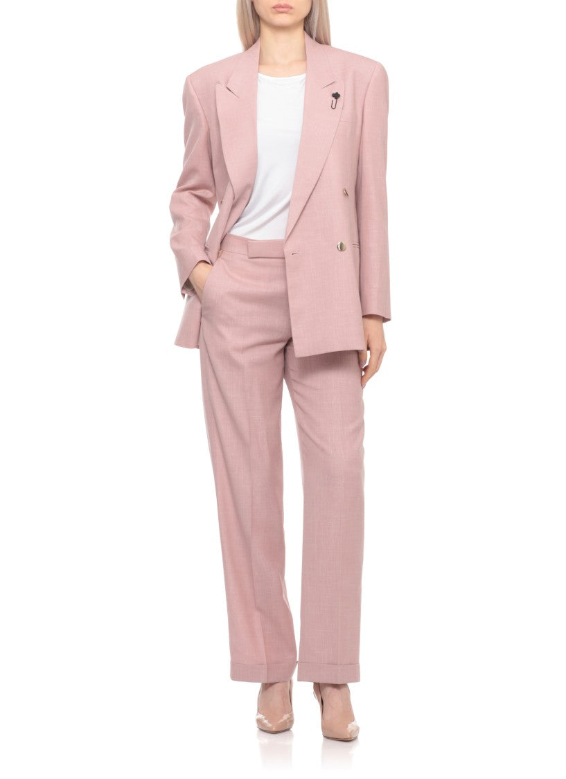 Lardini Pink Wool Silk Double-Breasted Blazer