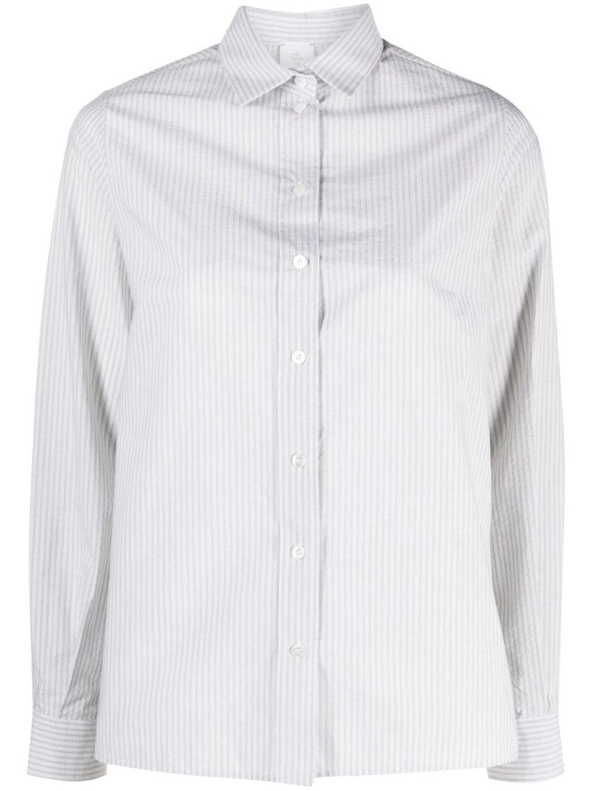 Eleventy Green Classic Vertical Stripe Cotton-Blend Long-Sleeve Shirt