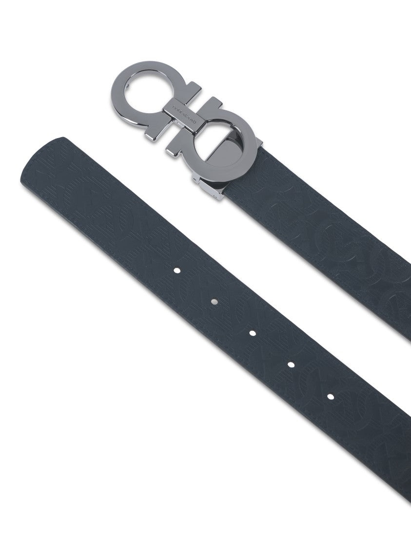 Ferragamo Double Gancini Buckle Calf Leather Belt