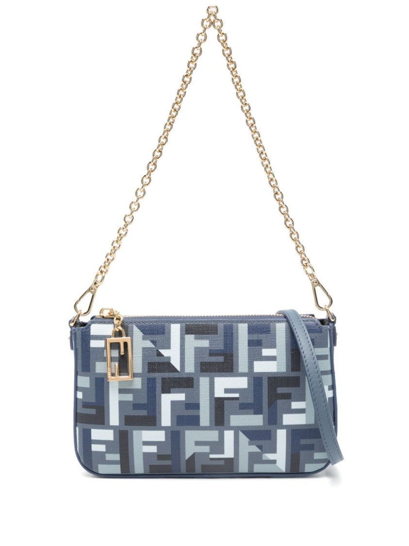 Fendi Geometric Pattern Clutch With Gold Chain Strap