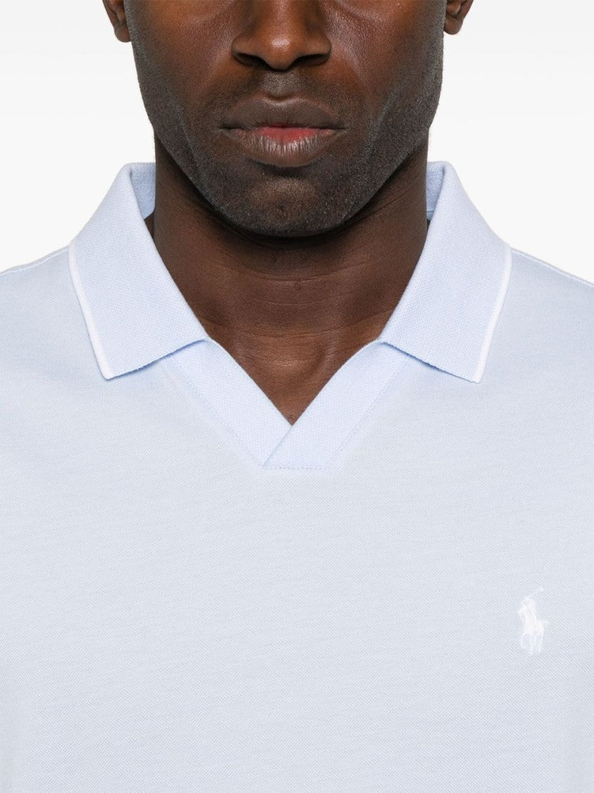 Polo Ralph Lauren Light Blue Short-Sleeved Polo With Ribbed V-Neck And Polo Collar
