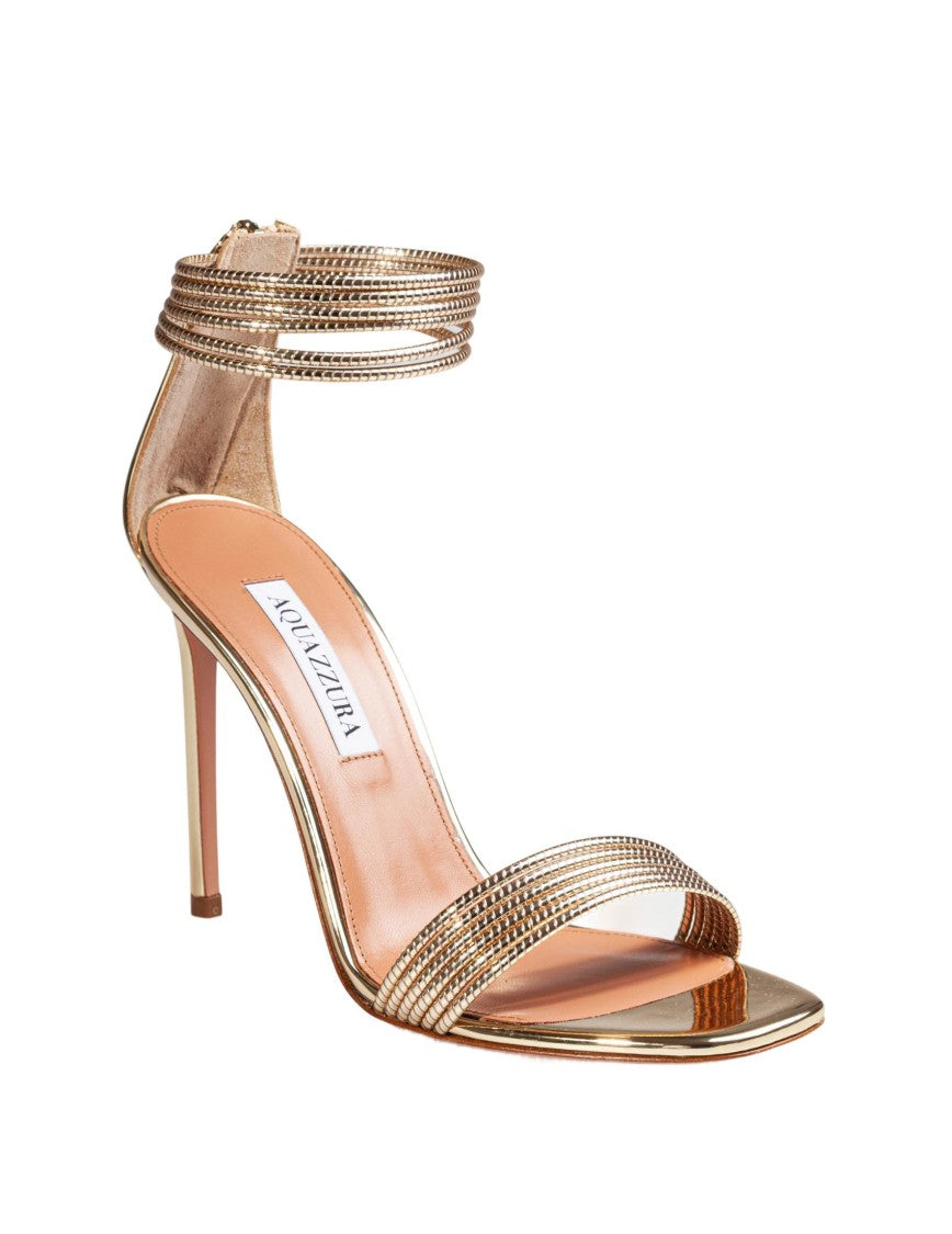 Aquazzura Gold Mirrored Leather Sway 105 Sandals