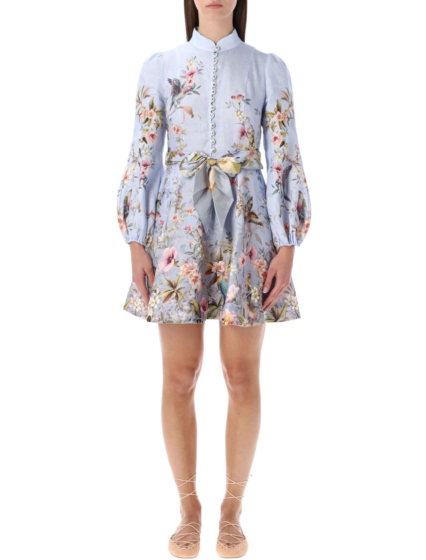 Zimmermann Rebellion Blue Floral Buttoned Mini Dress