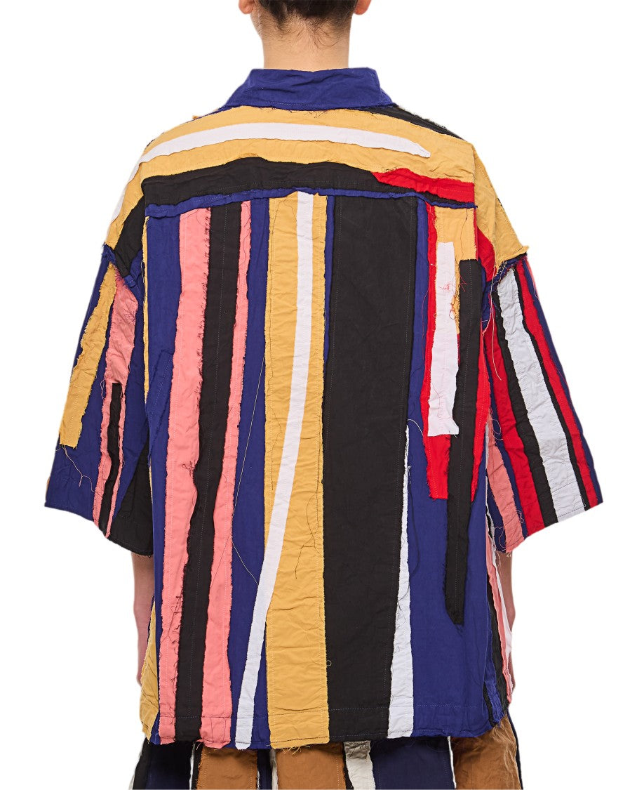 Casey & Casey Raw Cut Striped Patchwork Shirt With Classic Collar