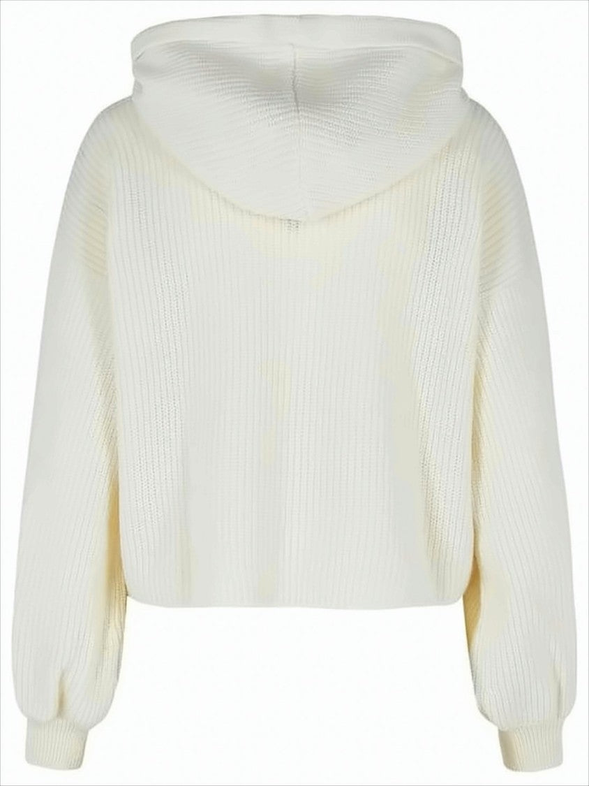 Msgm Cropped Knit Sweater With Hood And Balloon Sleeves