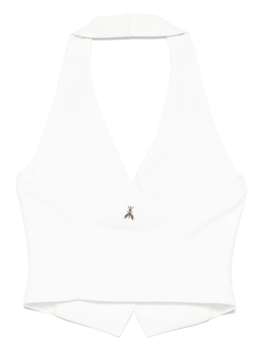 Patrizia Pepe Sleeveless White Polyester Vest With Deep V-Neck